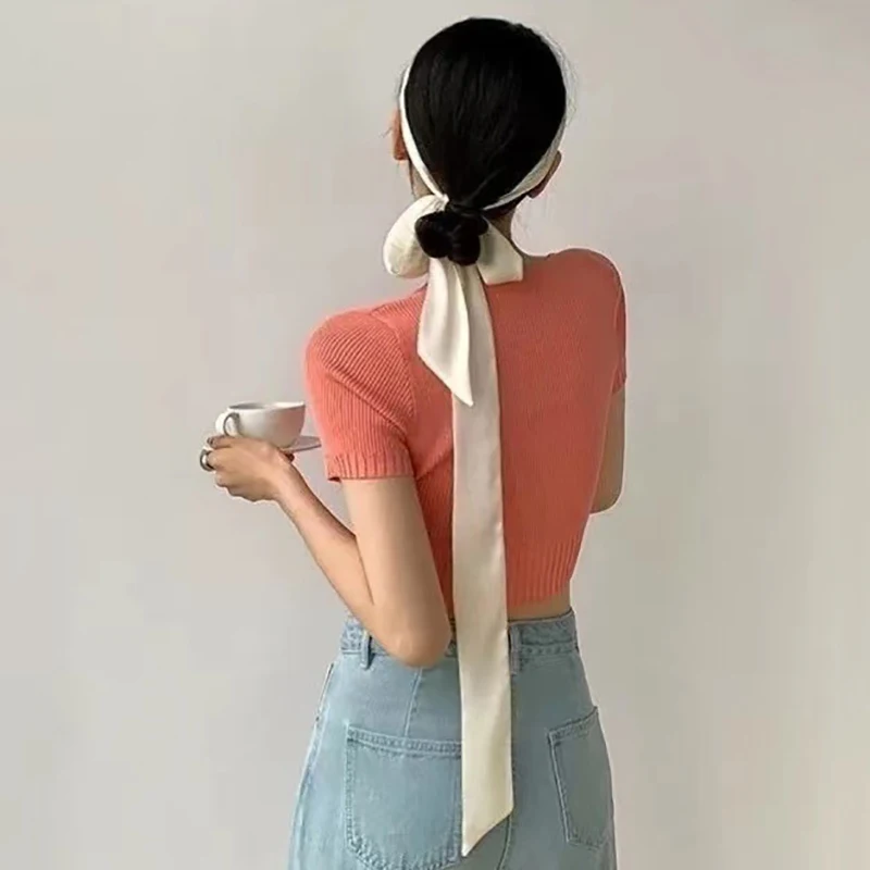 Solid Silk-Feel Neck Scarf - Image 2