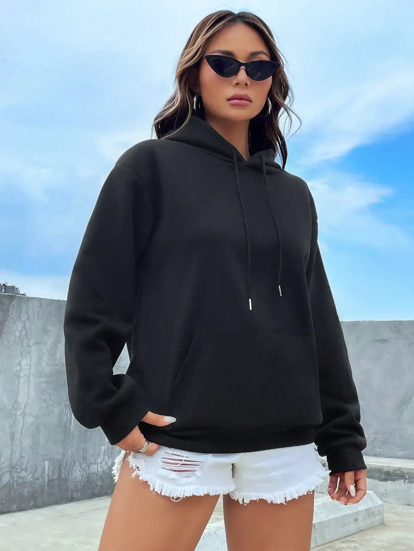 Solid Pocket Pullover Hoodie - Image 4