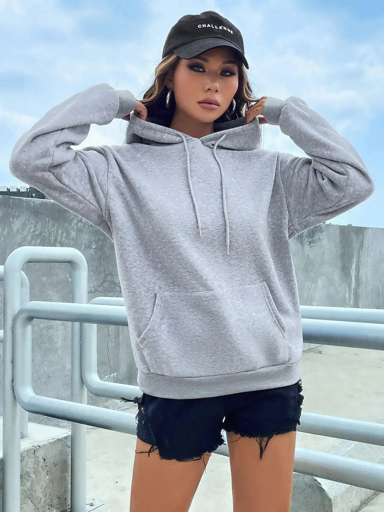 Solid Pocket Pullover Hoodie
