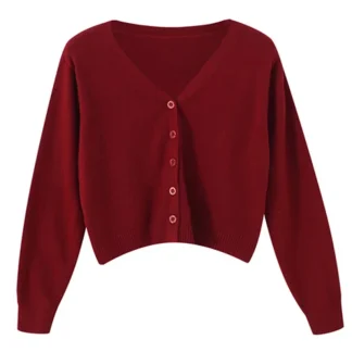 Cropped V-Neck Button Cardigan