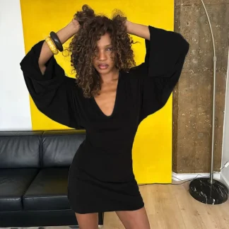 V-Neck Long-Sleeve Bodycon Dress