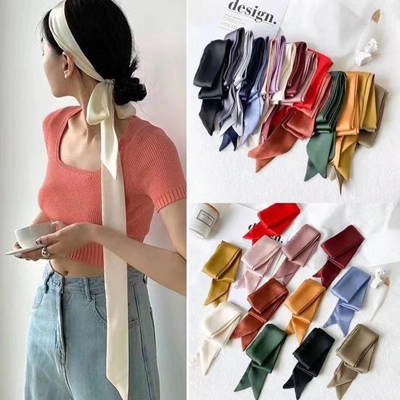 Solid Silk-Feel Neck Scarf - Image 3